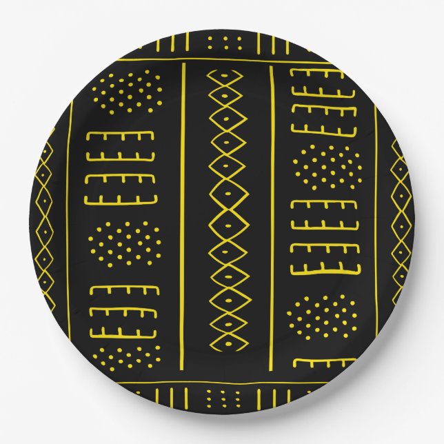 Black And Gold African Style Paper Plates (Front)
