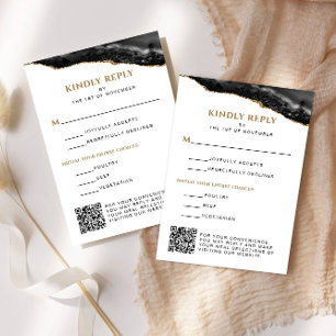Black and Gold Agate Bar Mitzvah Vertical RSVP Card