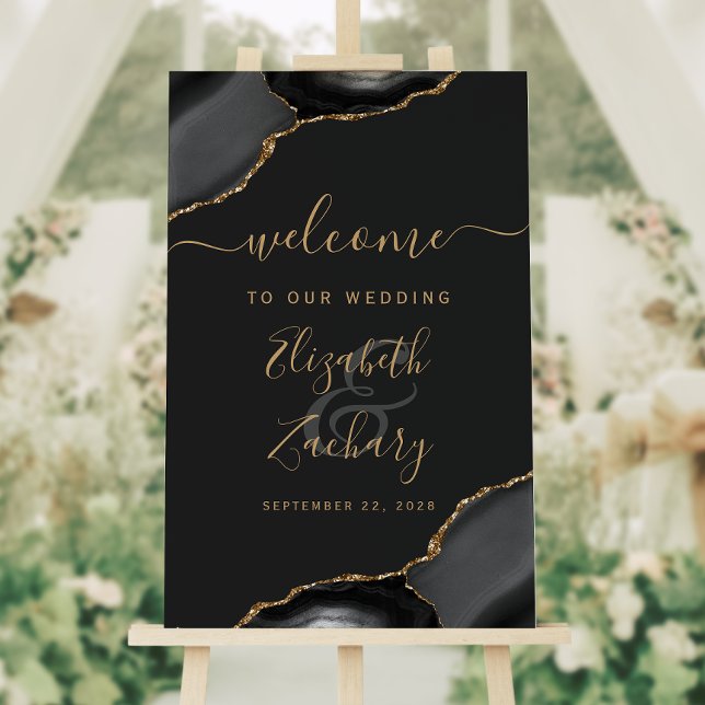 Black and Gold Agate Corners Wedding Welcome Foam Board (Creator Uploaded)