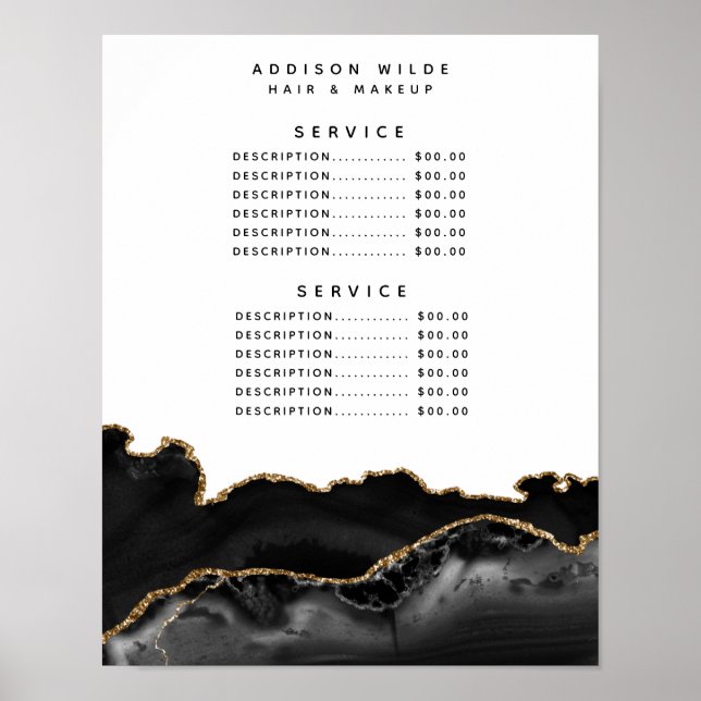Black And Gold Agate Marble Service Price Poster (Front)