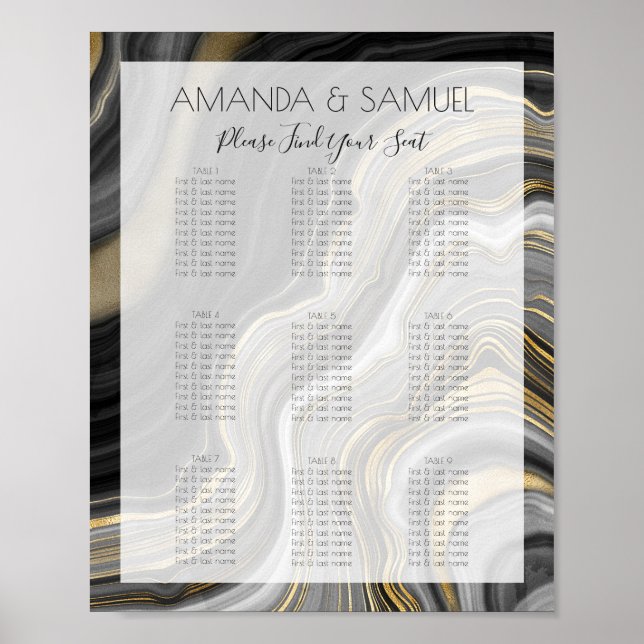 Black and Gold Agate Modern Wedding Poster (Front)
