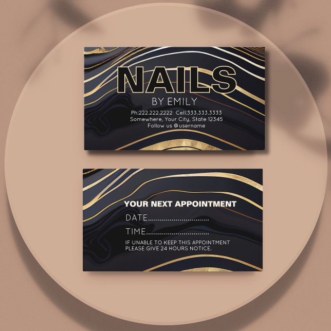 Black and gold Agate nail salon Manicurist  Appointment Card (Creator Uploaded)