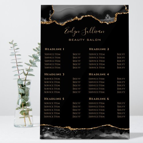 Black and Gold Agate Price List Acrylic Sign