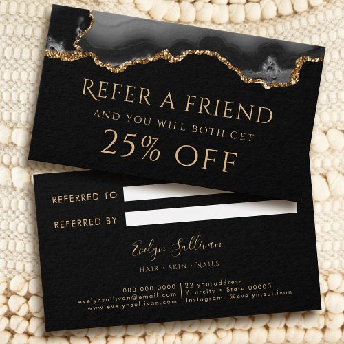 black and gold agate Referral Card