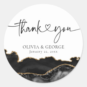 Black and Gold Agate Wedding Thank You Stickers