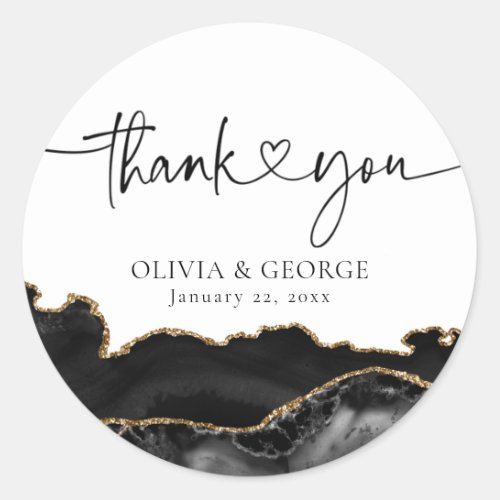 Black and Gold Agate Wedding Thank You Stickers