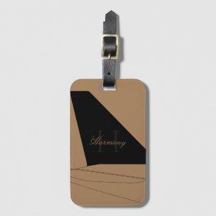 Black and Gold Airplane Tail Fin Monogram Script Luggage Tag