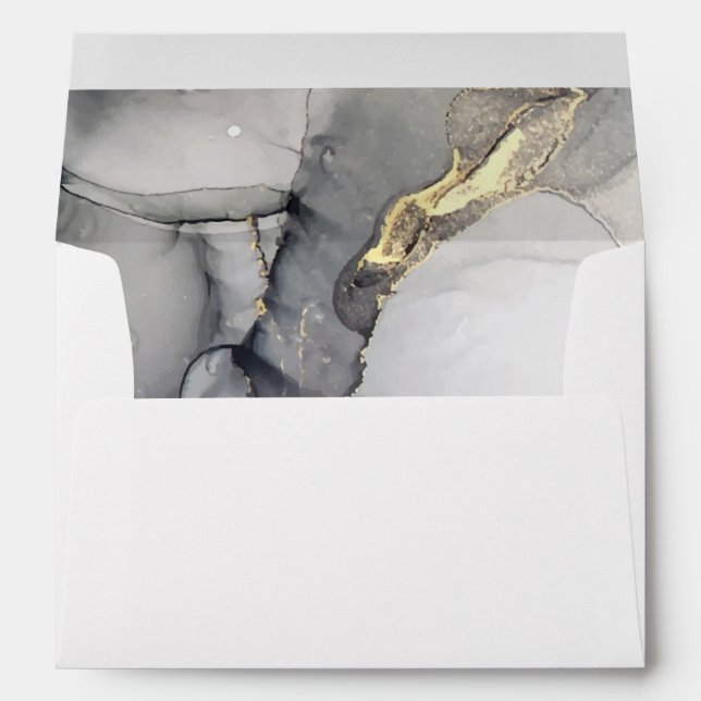 Black and Gold Alcohol Ink Wedding Envelope (Back (Bottom))