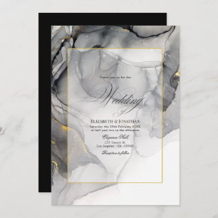 Black and Gold Alcohol Ink Wedding Invitation
