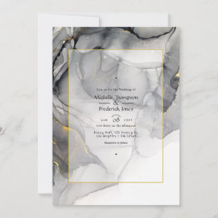Black and Gold Alcohol Ink Wedding Invitation