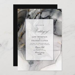 Black and Gold Alcohol Ink Wedding Invitation