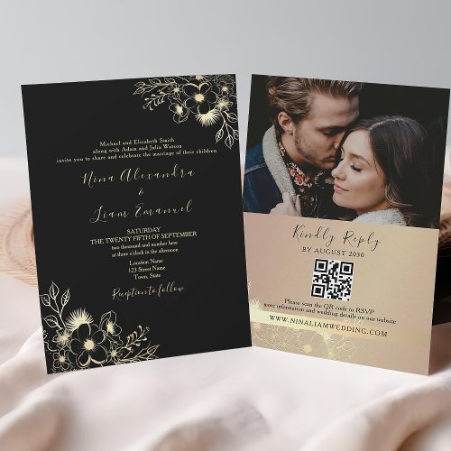 Black and Gold All in One Wedding Invitation
