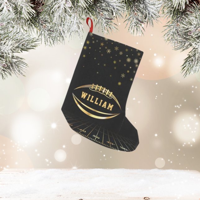 Black and Gold American Football Custom Name Small Christmas Stocking (Creator Uploaded)