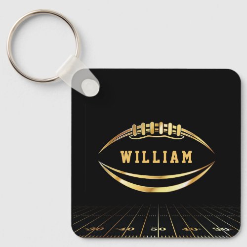 Black and Gold American Football Field Custom Name Keychain