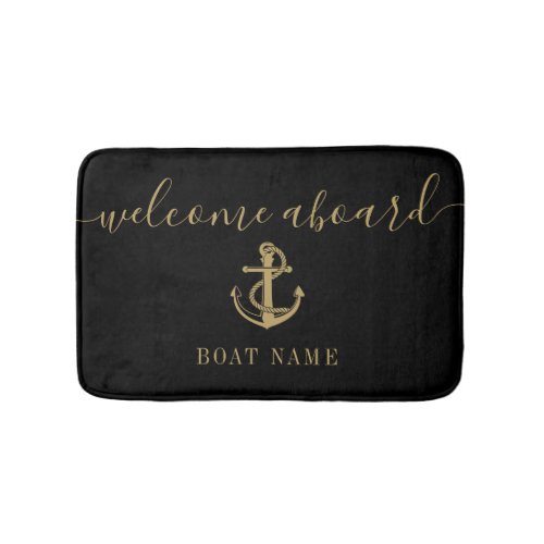 Black And Gold Anchor Boat Name Welcome Aboard Bath Mat