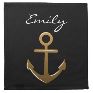Black and Gold Anchor Cloth Napkin