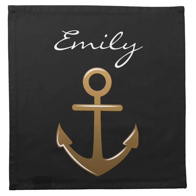 Black and Gold Anchor Cloth Napkin (Front)
