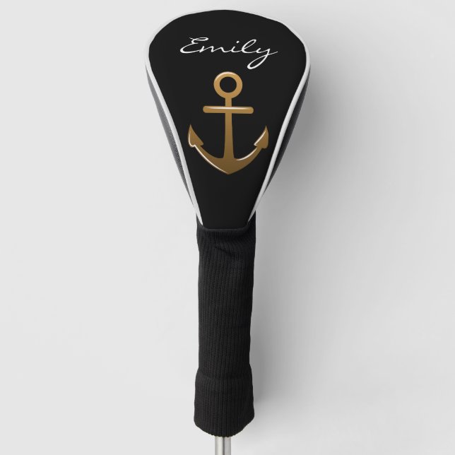 Black and Gold Anchor Golf Head Cover (Front)