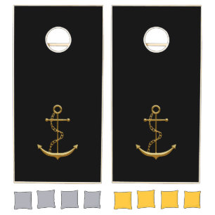 Black and Gold Anchor Nautical Corn Hole Game