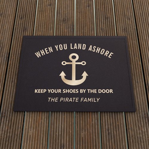 Black and Gold Anchor Nautical Welcome Doormat