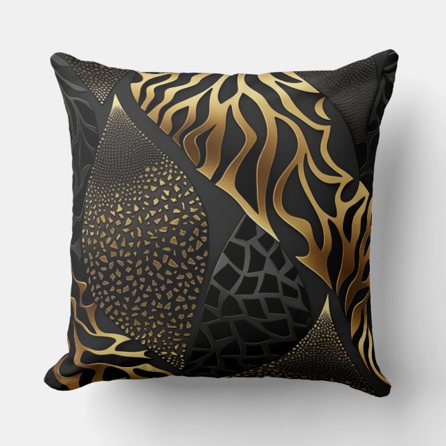 Black and Gold Animal Print (11) Throw Pillow (Front)