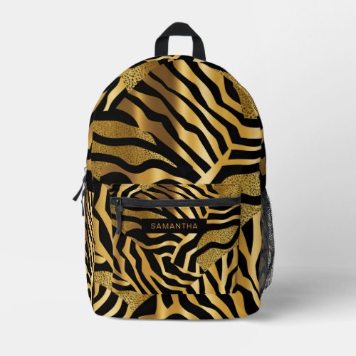 Black and Gold Animal Print 4 Printed Backpack