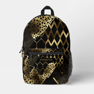 Black and Gold Animal Print (6) Printed Backpack