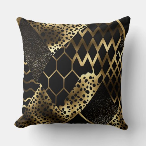 Black and Gold Animal Print 6 Throw Pillow
