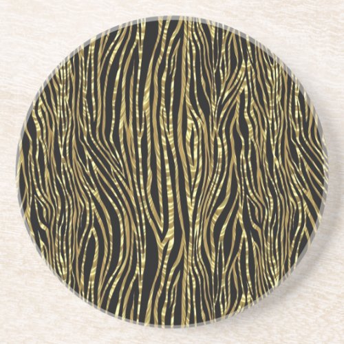 Black And Gold Animal Print  Zebra Pattern Coaster