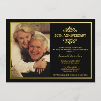 Black And Gold Anniversary Invitation by party_depot at Zazzle