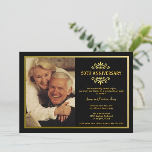 Black and Gold Anniversary Invitation | Zazzle