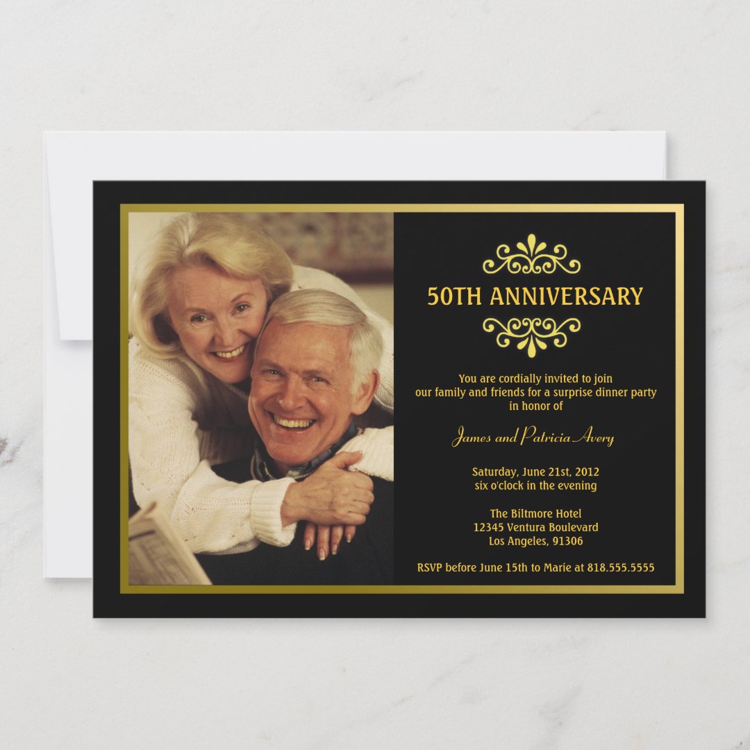 Black and Gold Anniversary Invitation | Zazzle