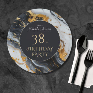 Black and Gold Any Age Birthday Paper Plates