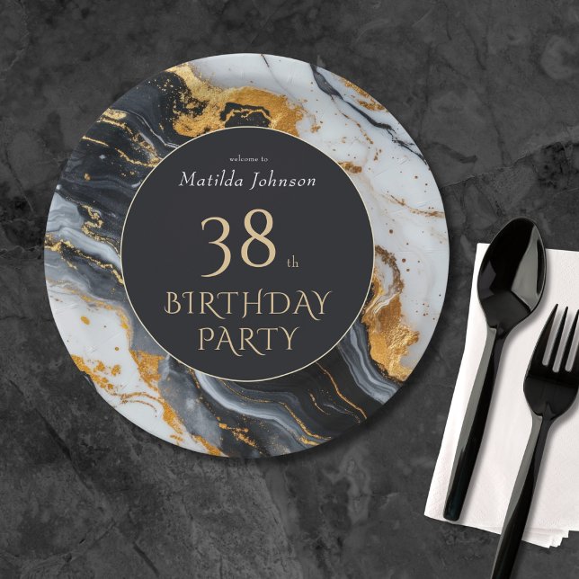 Black and Gold Any Age Birthday Paper Plates (Black and Gold Any Age Birthday Paper Plates)