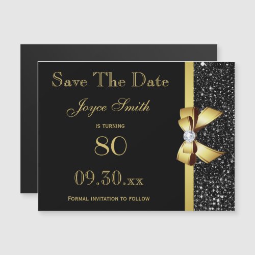 Black and Gold Any Age Birthday Save The Date Magnetic Invitation