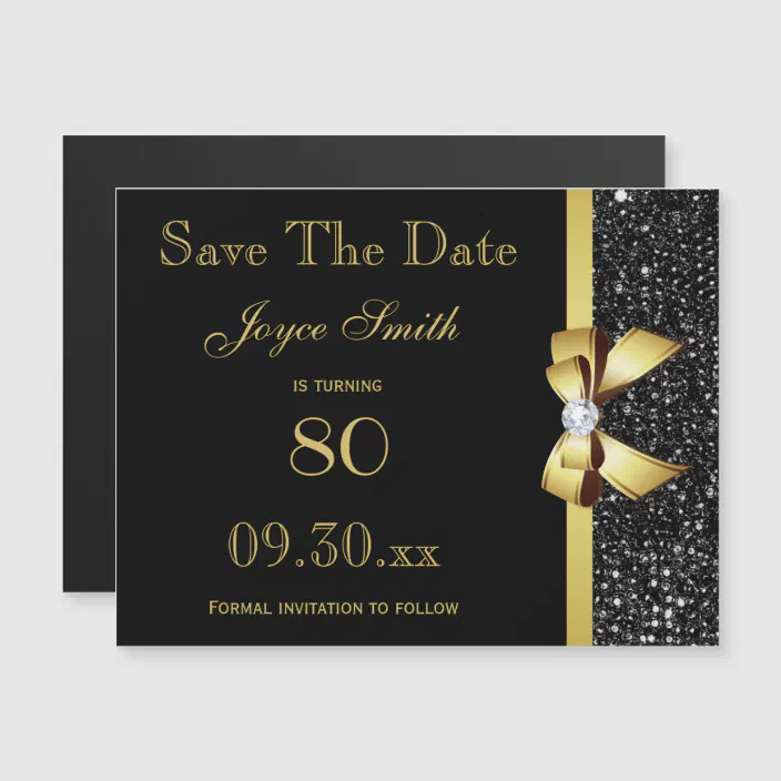 Black And Gold Any Age Birthday Save The Date Magnetic Invitation Zazzle Com