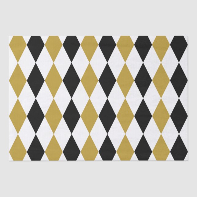 Black And Gold Argyle  Tissue Paper (Front)
