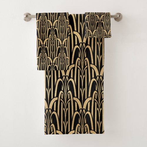 Black and Gold Art Deco Bath Towel Set