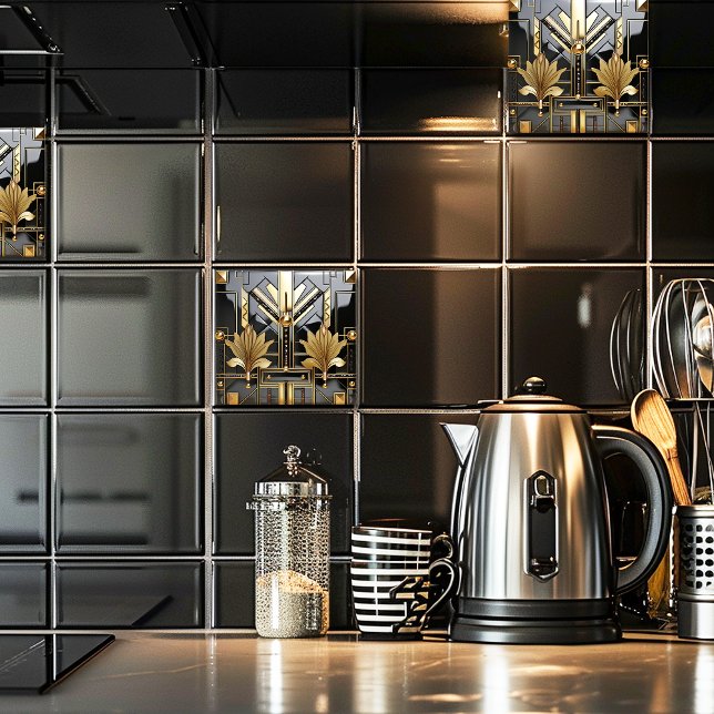 Black and Gold Art Deco Beautiful  Ceramic Tile (Creator Uploaded)