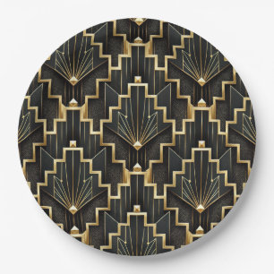 Black and Gold Art Deco Design Paper Plates