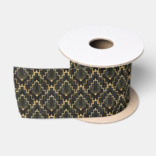 Black and Gold Art Deco Design Satin Ribbon