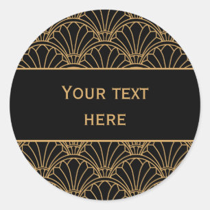 Black and Gold Art Deco Fan Flowers Motif Classic Round Sticker