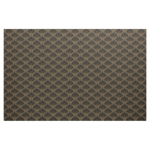 Black and Gold Art Deco Fan Flowers Motif Fabric