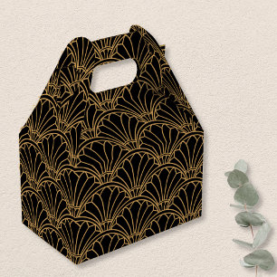 Black and Gold Art Deco Fan Flowers Motif Favor Boxes