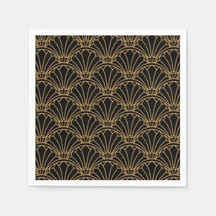 Black and Gold Art Deco Fan Flowers Motif Napkins