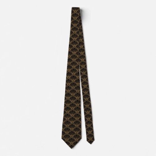 Black and Gold Art Deco Fan Flowers Motif  Neck Tie