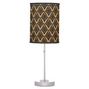 Black and Gold Art Deco Fan Flowers Pattern Table Lamp