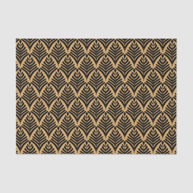 Black and Gold Art Deco Fan Flowers Pattern Tissue Paper (Front)