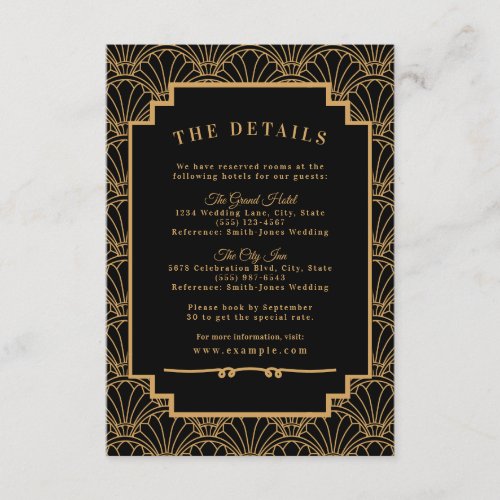 Black and Gold Art Deco Fan Flowers Wedding  Enclosure Card