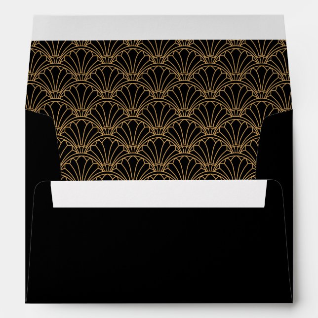 Black and Gold Art Deco Fan Flowers Wedding    Envelope (Back (Bottom))